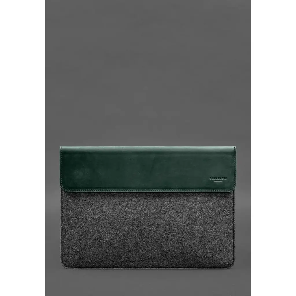 Чохол-конверт BlankNote Crazy Horse для MacBook 14 із клапаном шкіра+фетр Зелений - фото 6