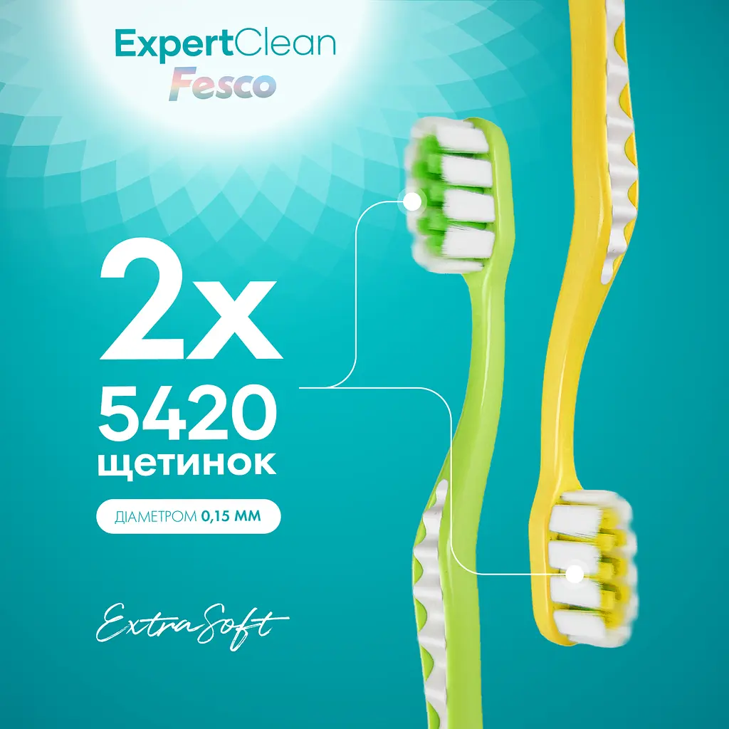 Зубная щетка Fesco Expert Clean желтая, салатовая 2 шт. - фото 3