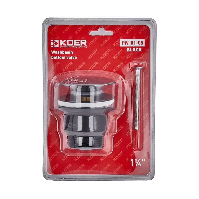 Донний клапан Koer PW-01-05 Click-Clack універсальний KR3403, Чорний матовий - фото 3