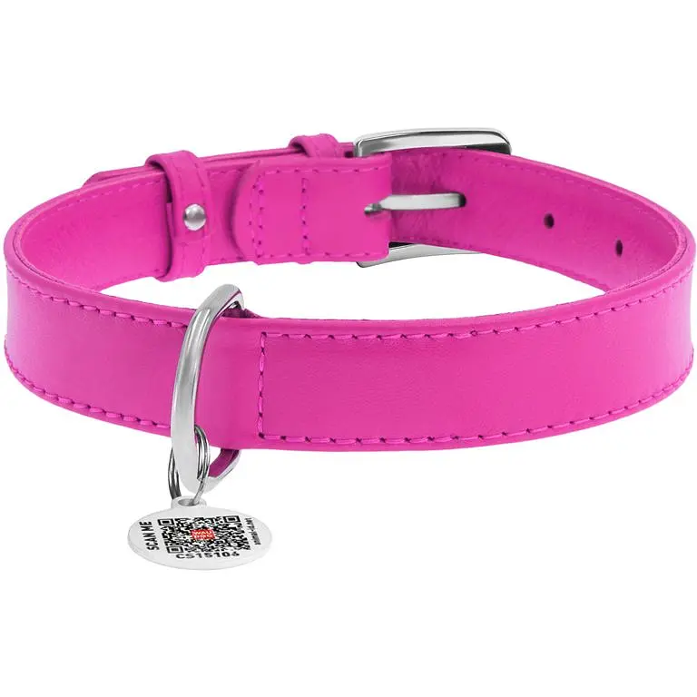 Ошейник для собак Waudog Glamour, кожаный, с QR паспортом, 30-39х2 см, розовый - фото 2