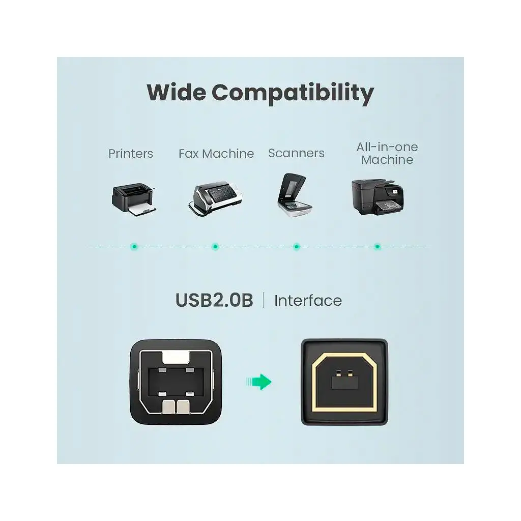 Кабель для принтера USB 2.0 AM/BM 5.0m US135 black Ugreen (10352) - фото 4