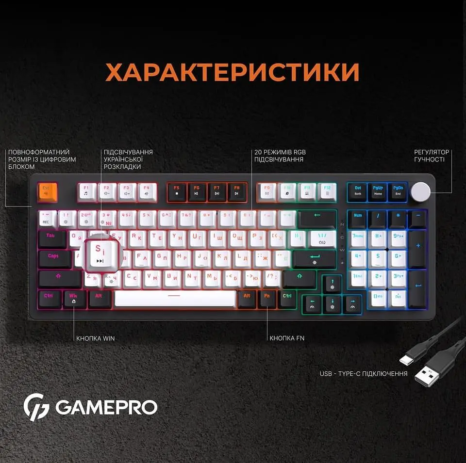 Клавіатура GamePro MK170B Outemu Red Hot-Swap RGB USB Black (MK170B) - фото 12