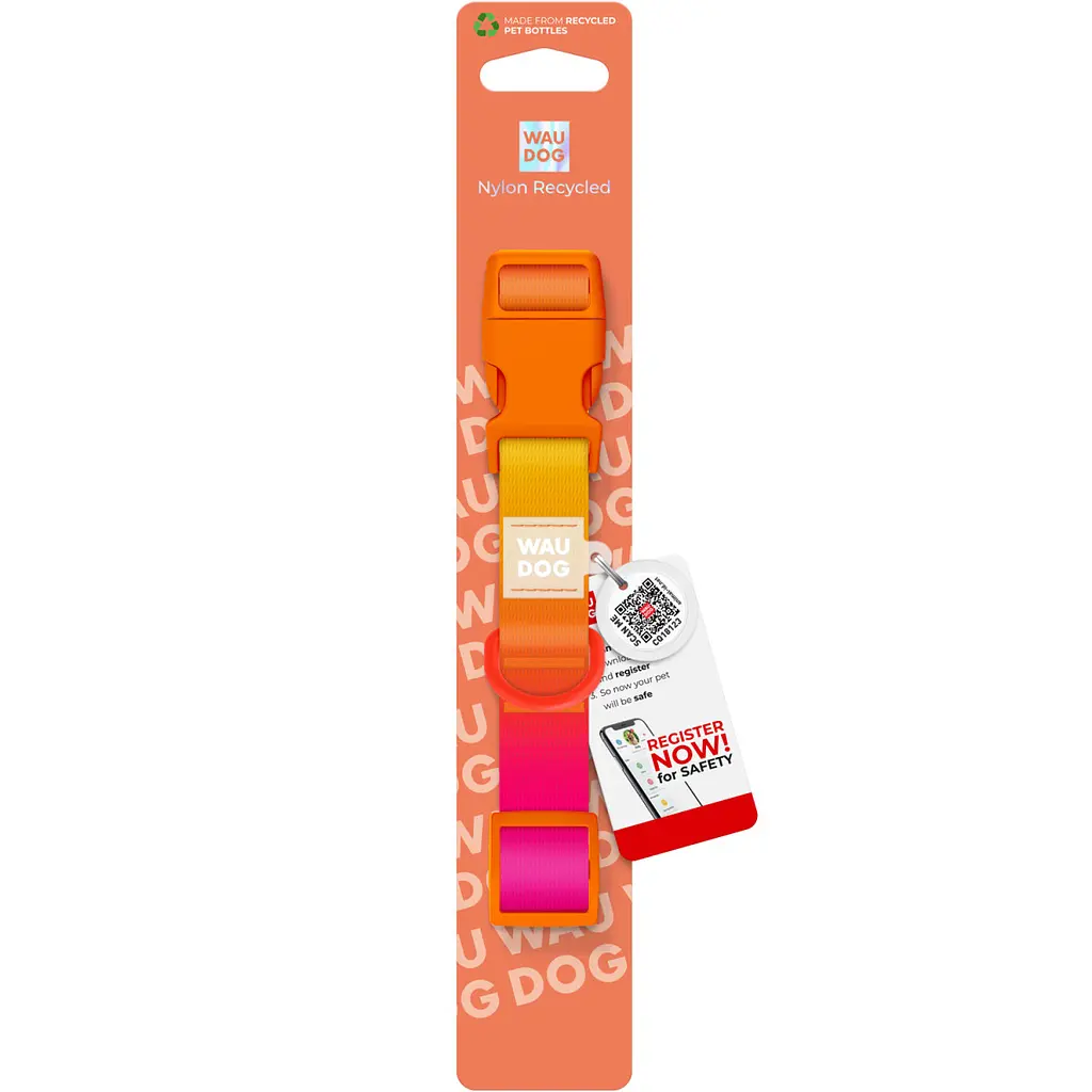 Ошейник для собак Waudog Nylon Recycled c QR паспортом градиент размер S 1.5х25-35 см оранжевый - фото 4