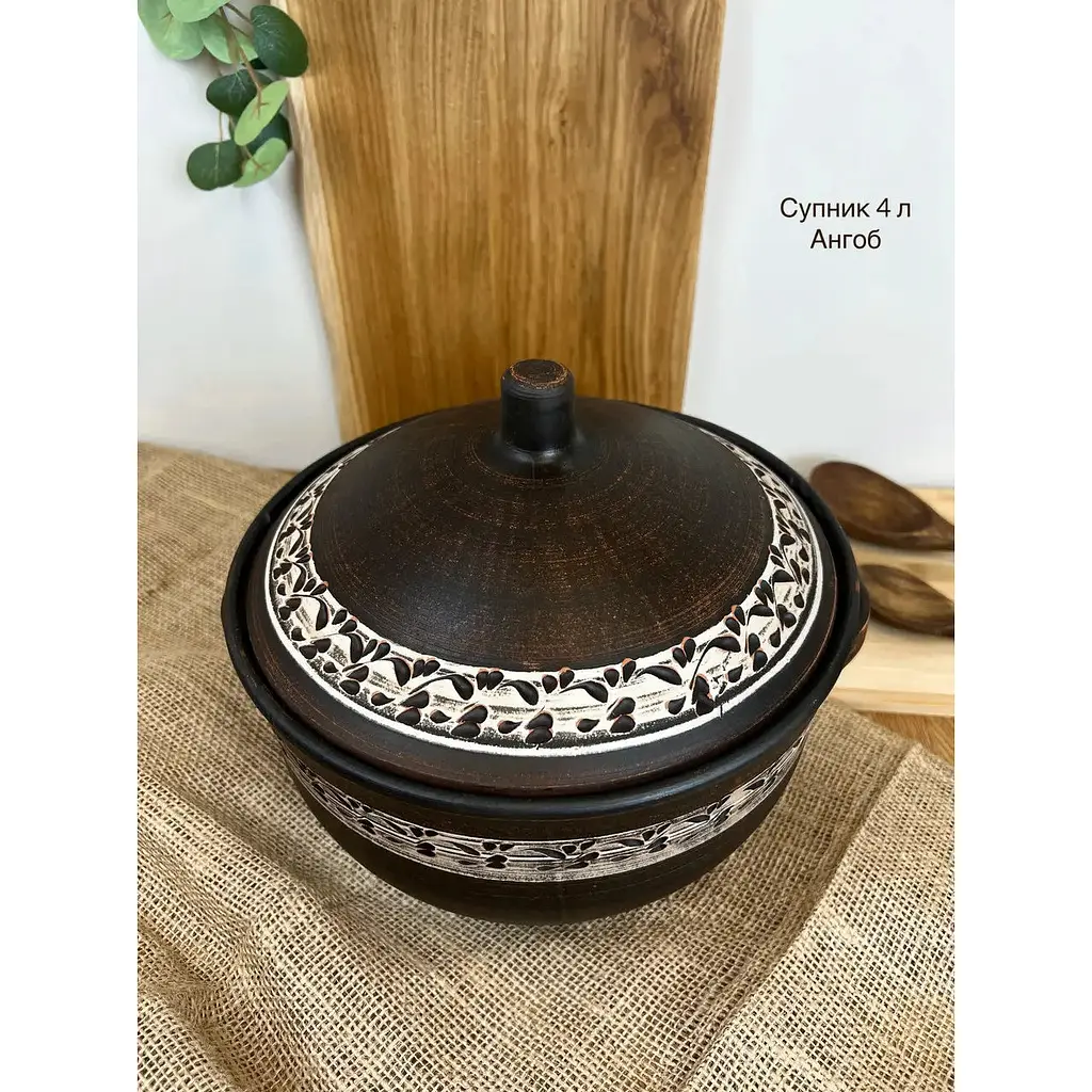 Столовий сервіз керамічного (глиняного) посуду для Борщу на 6 чоловік Ангоб - фото 6