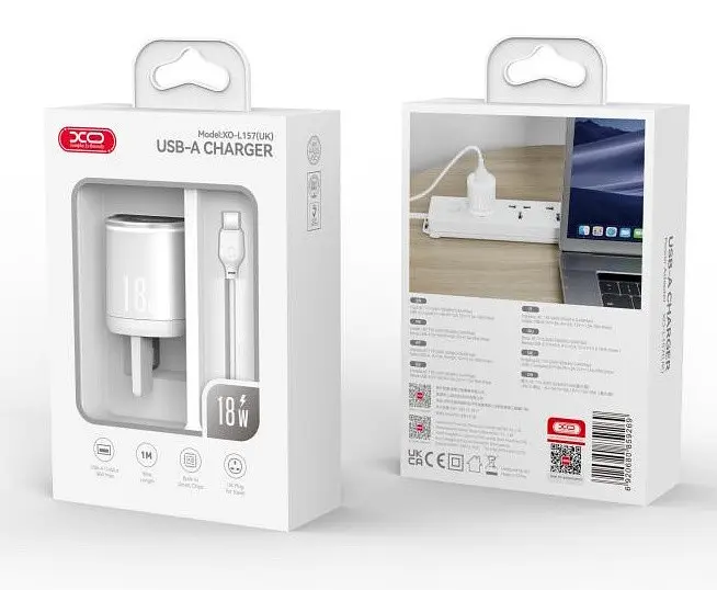 Сітчастий зарядний пристрій XO L157 single USB-A 18W 3A with Type-C cable Білий - фото 2