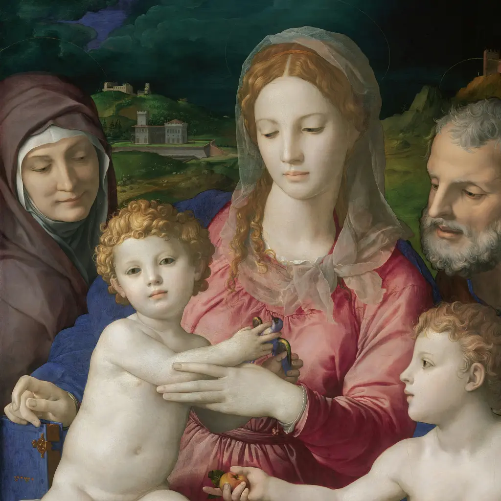 Інтер'єрна картина Свята Родина зі святою Анною, Бронзіно, Bronzino, Holy Family with St.Anne, релігійний декор, 60×48 см (id6965) - фото 5
