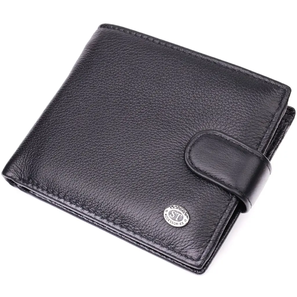 Горизонтальне чоловіче портмоне з натуральної шкіри ST Leather 22487 чорний - фото 5