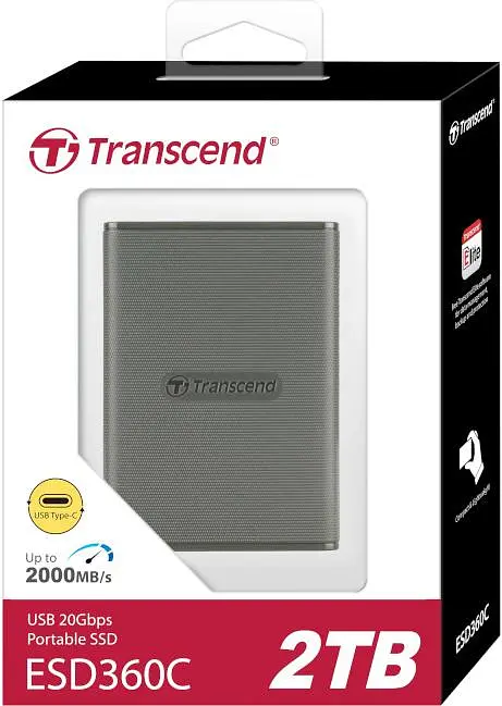 Портативний SSD Transcend 2TB USB 3.2 Gen 2x2 Type-C ESD360C R2000/W2000MB/s Сірий teh0019274 - фото 3
