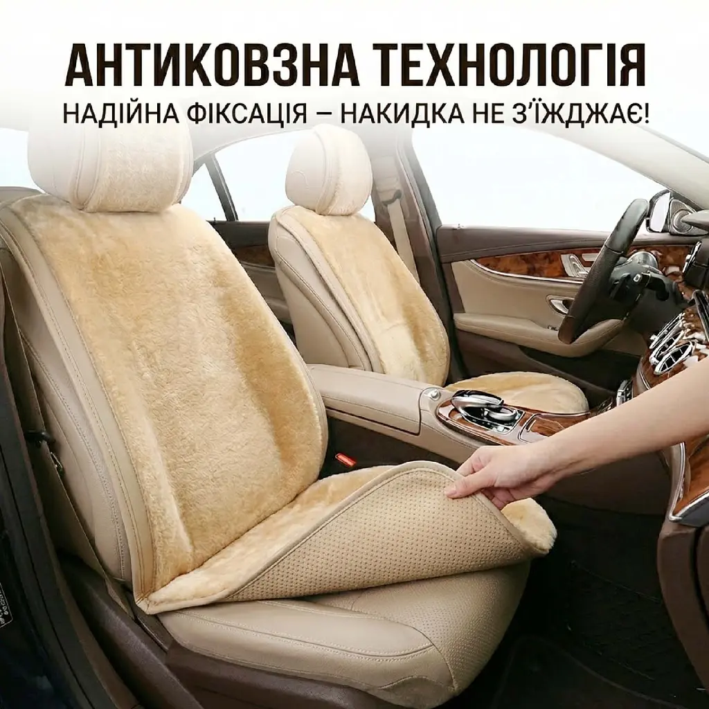 Накидки для передніх сидінь хутряні Mutton Premium Бежеві 2 шт - фото 2