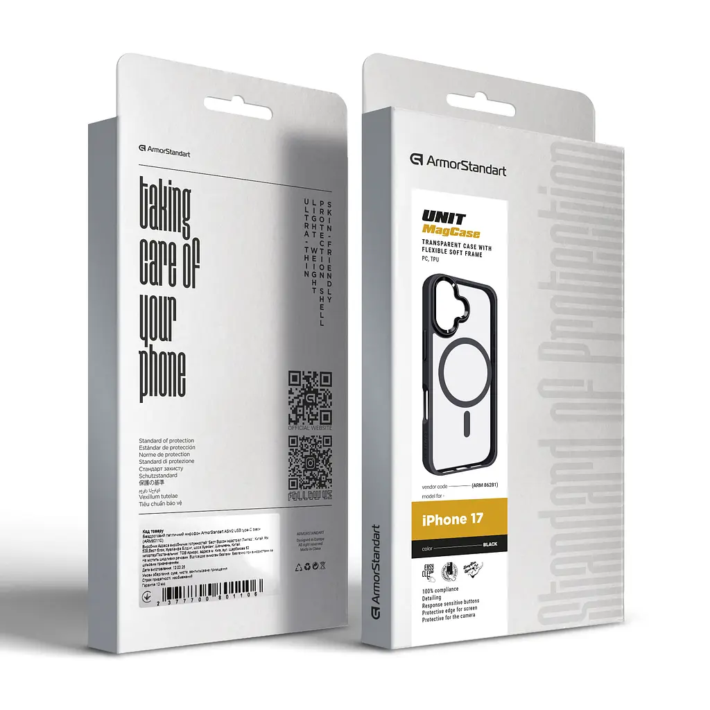 Чехол Apple iPhone 17, Unit MagSafe, черный, прозрачный, магсейф, ударопрочный, магнитный, панель-накладка с поддержкой MagSafe, с поддержкой беспроводной зарядки, TPU+PC, защита всего корпуса, ударопрочный, ArmorStandart (ARM86281) - фото 6
