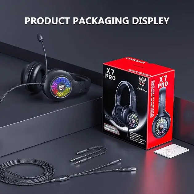 Дротова ігрова гарнітура Onikuma Gaming with LED X7 Pro, USB, 3.5mm, 2.2m, black - фото 7