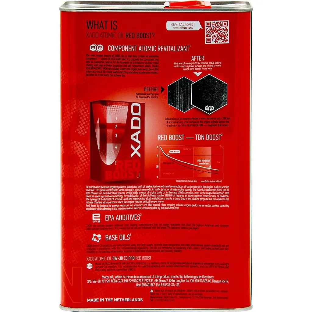 Моторна олива XADO 5W-30 C3 Pro Red Boost синтетична 4 л  - фото 3