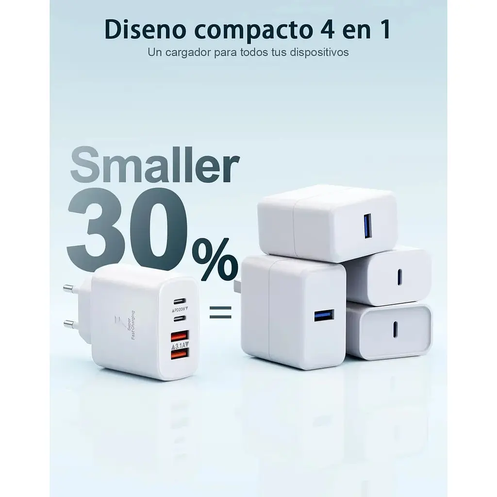 Быстрое зарядное устройство USB C, 40 Вт, 4 порта, двухпортовое PD+QC - фото 6