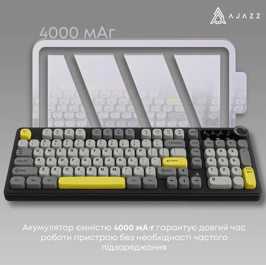 Клавіатура ігрова бездротова Ajazz AF-BGY-98 Plus Black-Gray-Yellow 2.4G/Bluetooth/USB - фото 9