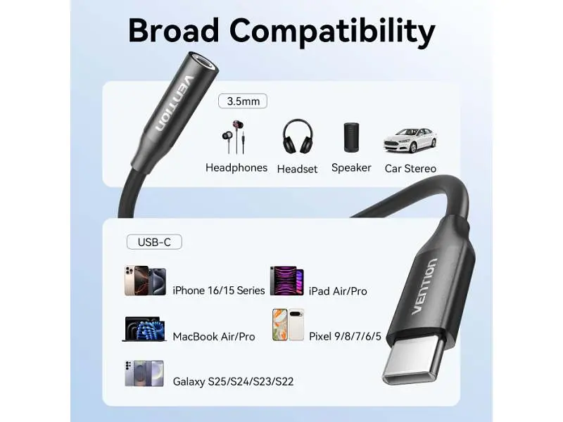 Адаптер USB Type-C Vention USB Type-C to 3.5mm Aluminum Alloy Black (BIIBA) - фото 10
