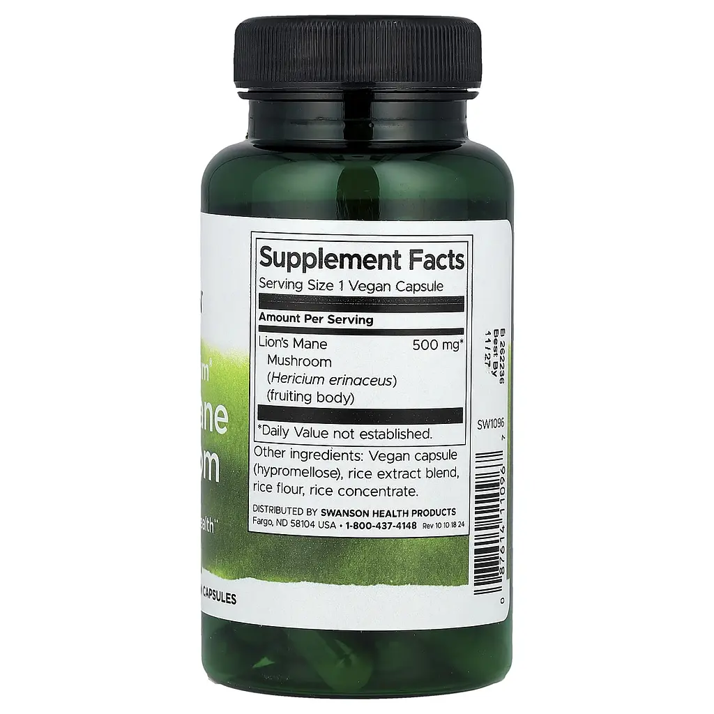 Натуральна добавка Swanson Lions Mane Mushroom 500 mg 60 капсул - фото 2