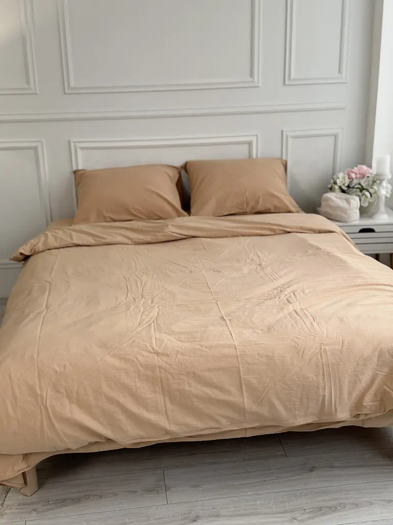 Постільна білизна євро Dushka Home Варена бавовна преміум 21702 200х220 см карамельна - фото 2
