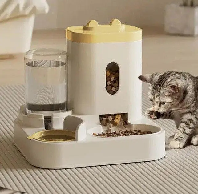 Автоматична годівниця для кішок Pet Feeder 053 з напувалкою, Жовтий - фото 2