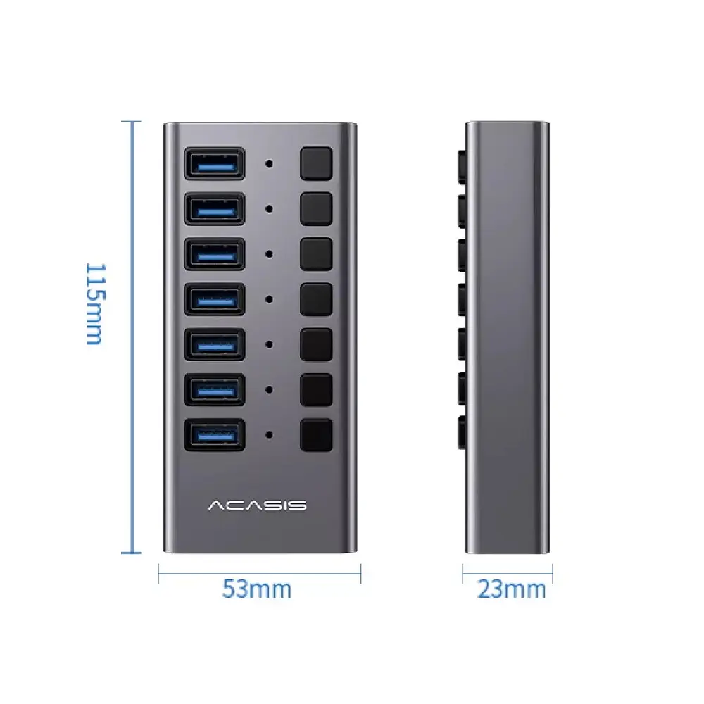 USB hub Acasis H707 на 7 портів USB 3.1 з окремими перемикачами (Сірий) - фото 5