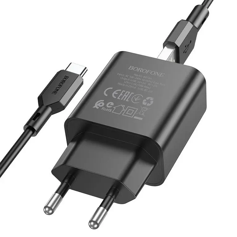 СЗУ Borofone BA72A Spring QC3.0 (1USB-A) + кабель USB to Type-C - фото 2