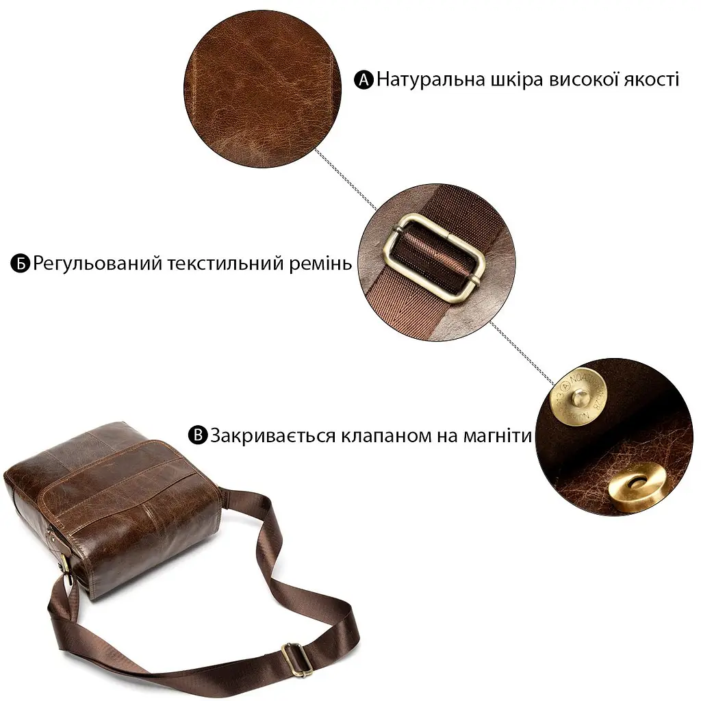 Сумка з натуральної гладкої шкіри 14945 Vintage коричнева - фото 7