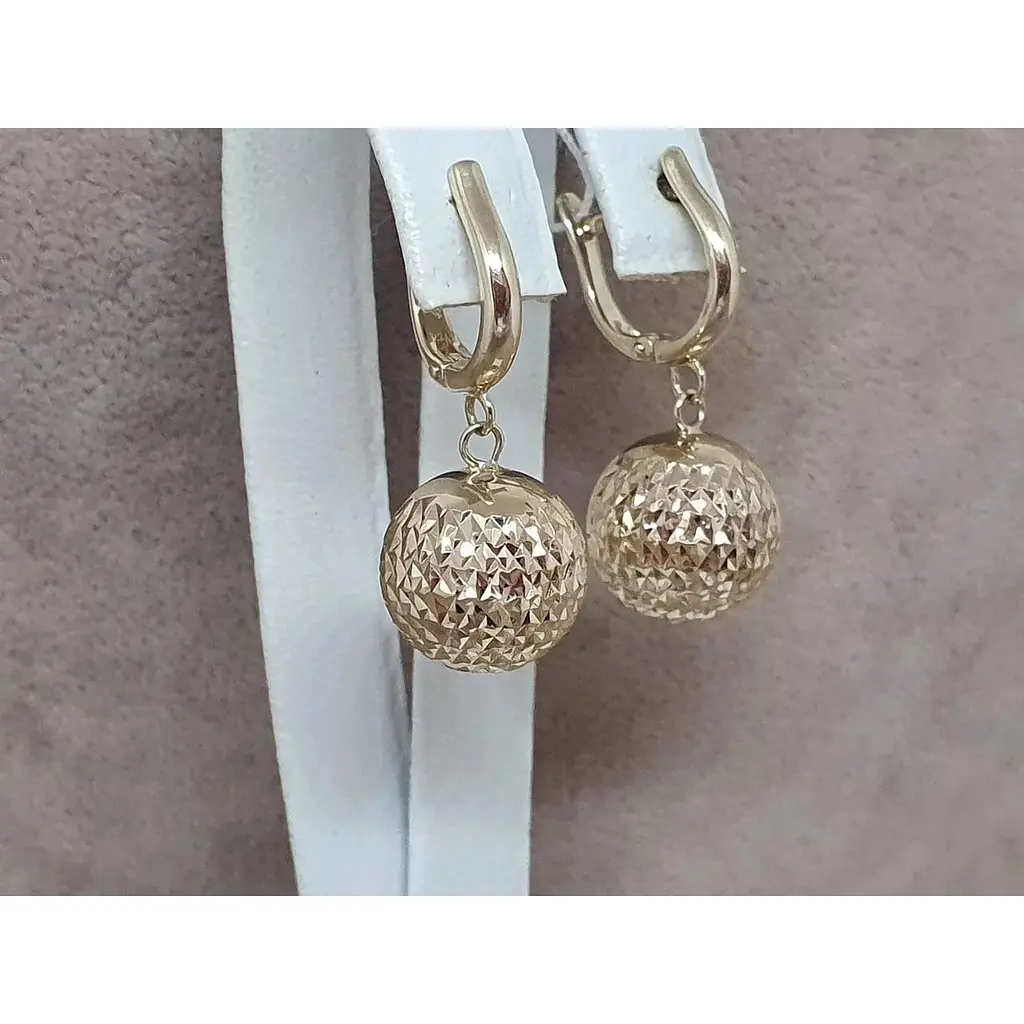 Золотые серьги-подвески Favoritum Шары с алмазной гранью. 210137_12_А_Л - фото 3