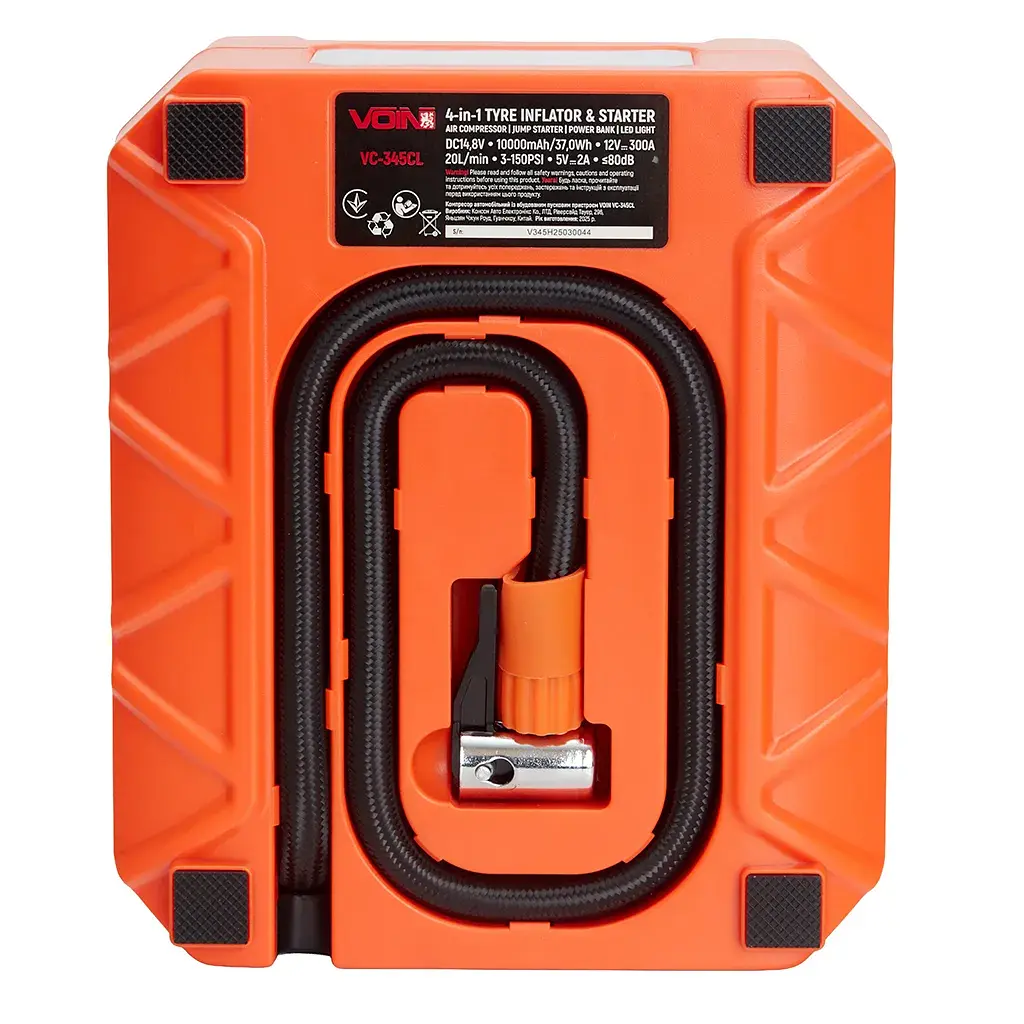 Автомобільний компресор Voin 4in1, 14.8V, 37.0Wh, 10000mAh, бустер, повербанк, ліхтар (VC-345CL) - фото 3