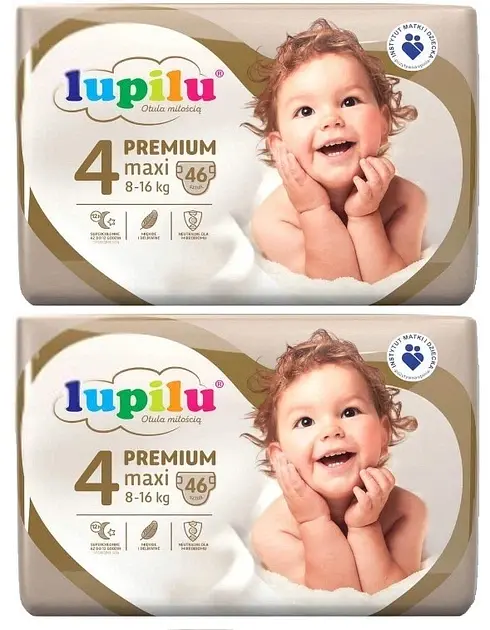 Підгузники Lupilu Premium Maxi Розмір 4, Вага 8-16 кг, 92 шт