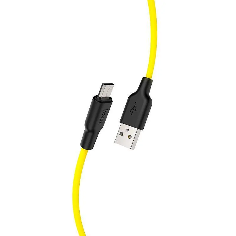 USB Cable Hoco X21 Silicone MicroUSB Black/Yellow 1m - фото 2