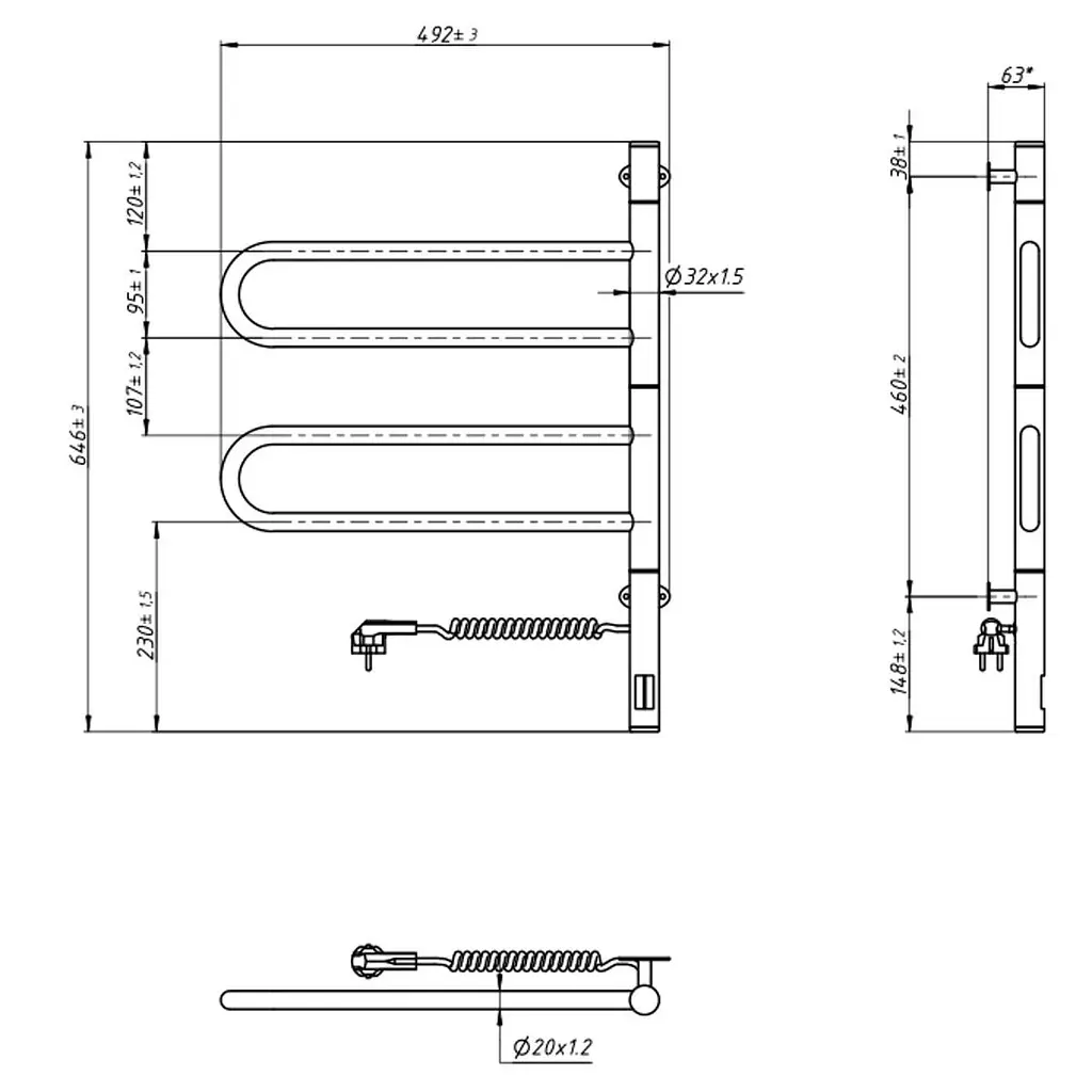 Електрична рушникосушка Navin Fouette 480x600 Sensor з таймером, чорний муар 00-044050-5080, Чорний матовий, Електронний - фото 8