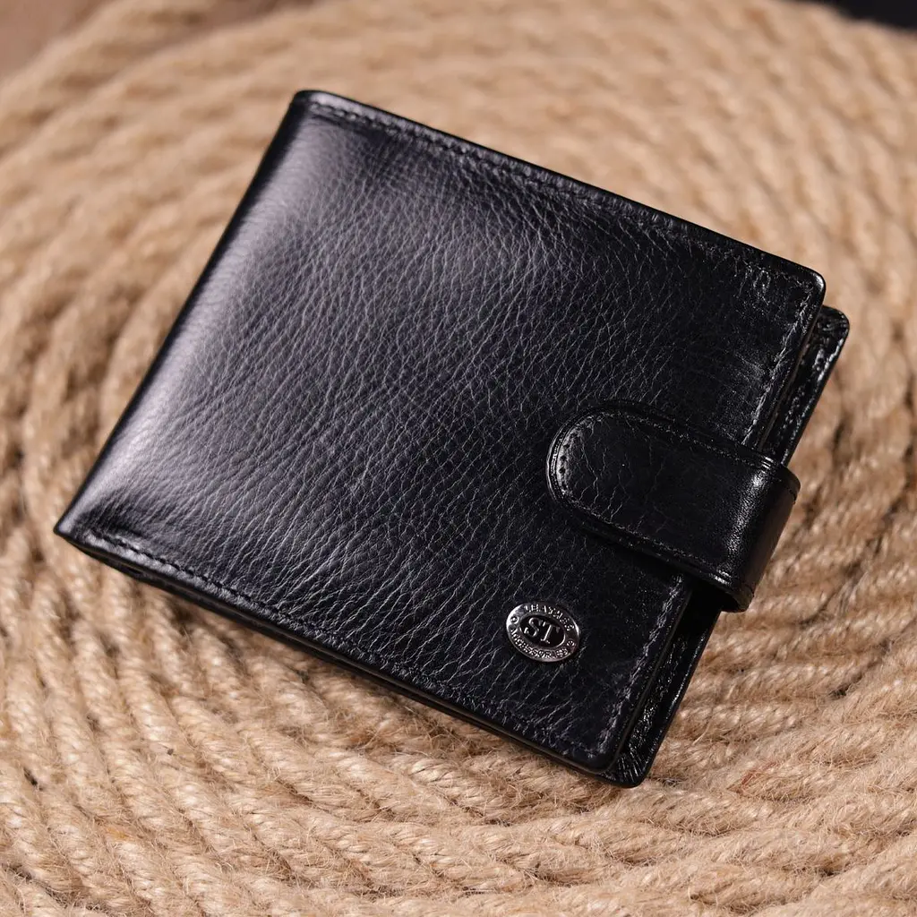 Чоловічий гаманець з натуральної гладкої шкіри у два додавання ST Leather 19409 чорний - фото 9