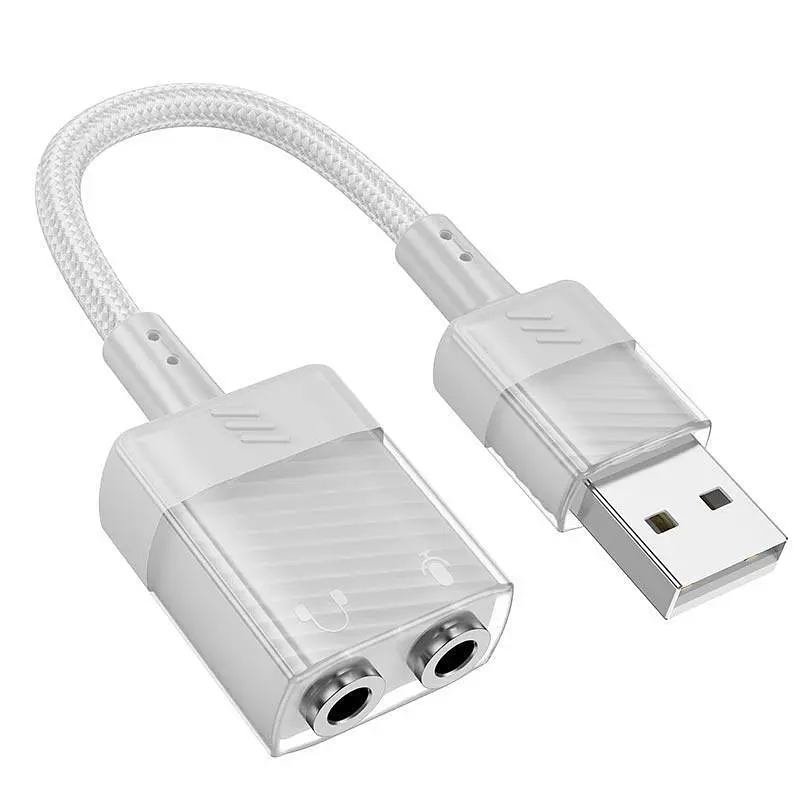Зовнішня звукова карта Hoco LS37 Spirit 2 in 1 USB to 3.5 мм transparent external for earphones - фото 2
