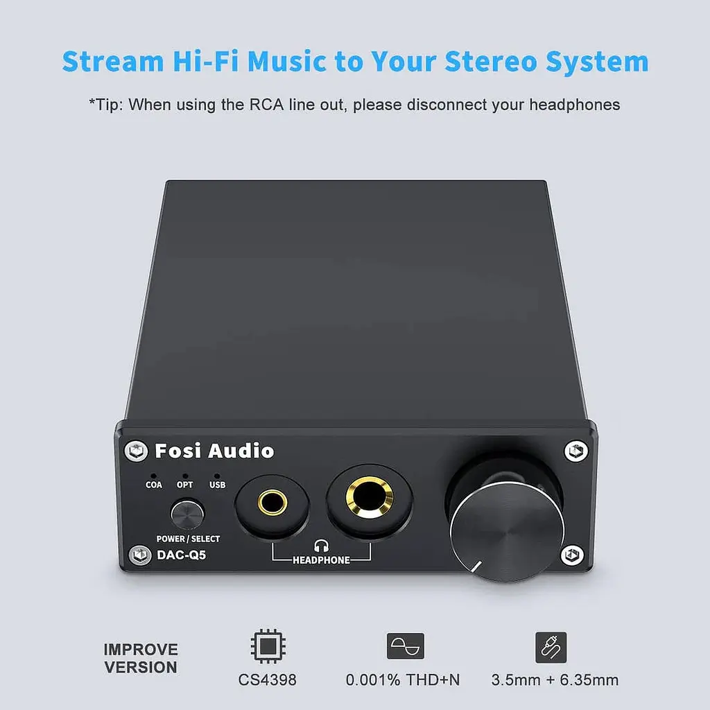 Конвертер звуку Fosi Audio DAC-Q5 - SPDIF/Coaxial на RCA / 3.5 mini-jack / 6.35 - фото 2
