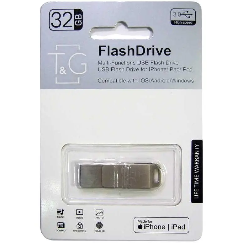 Флеш-накопичувач USB OTG T&G TG-31 з подвійним роз'ємом Lightning і Android 256 ГБ метал (37693-01_1035) - фото 2