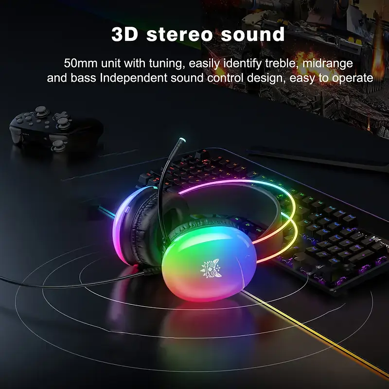 Накладні ігрові навушники Onikuma X25 дротові з гарнітурою та RGB-підсвіткою чорні - фото 5