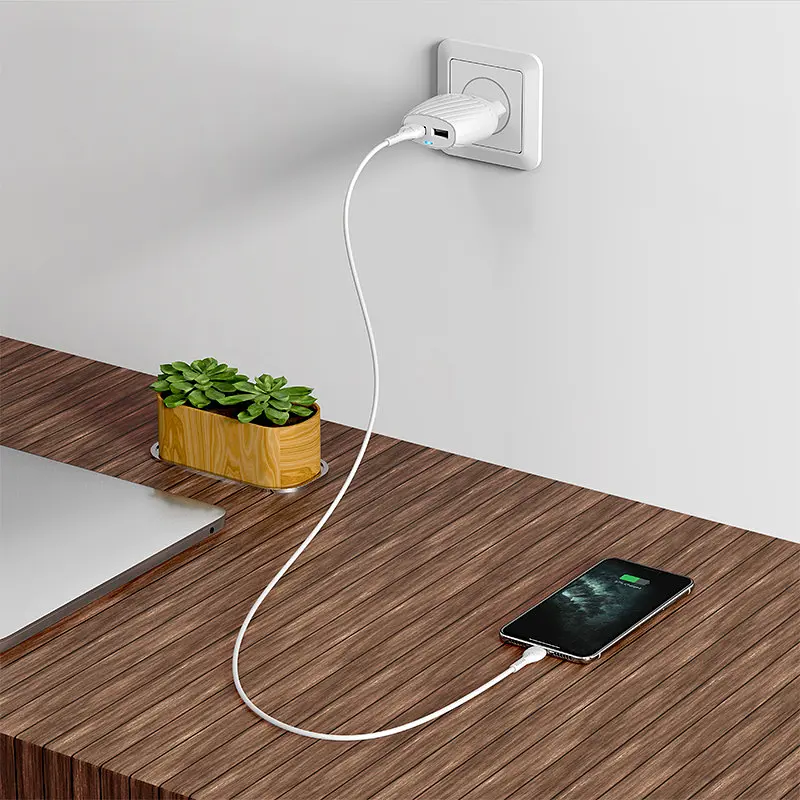 Зарядний адаптер із кабелем HOCO Lightning Cable Max energy C78A 2 порти білий комплект - фото 4