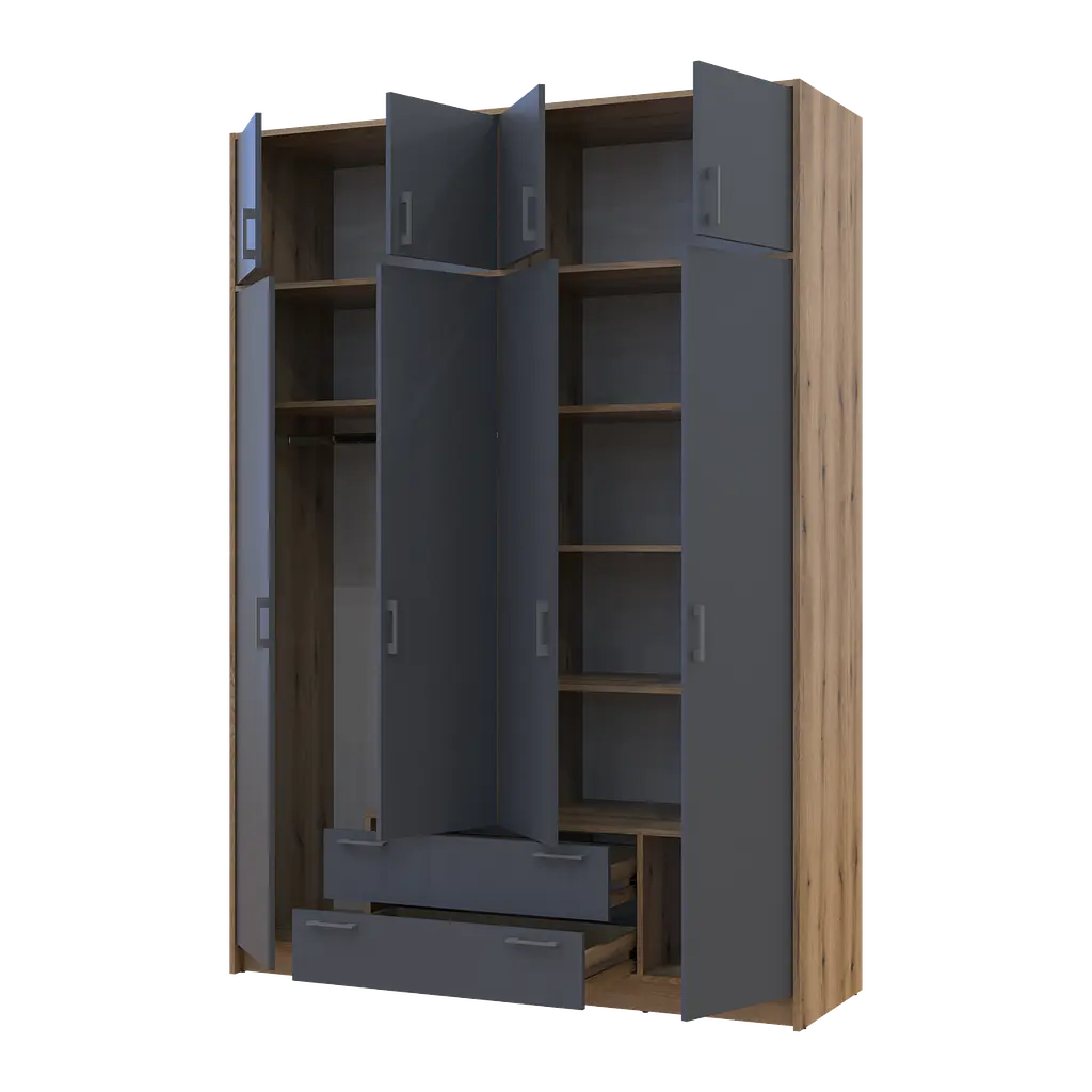 Шафа для одягу Doros Ронді з антресолей Дуб Артизан/Графіт 4ДСП 160х52х236 (80737828) - фото 2