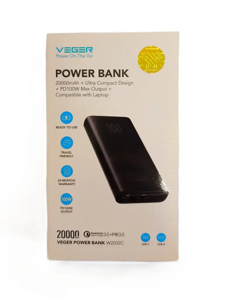 Павербанк Veger 20000mAh 74Wh Li-Pol, USB-A+USB-C PD 100W, вхід Type-C 45W, швидка зарядка, індикатор, power bank - фото 7