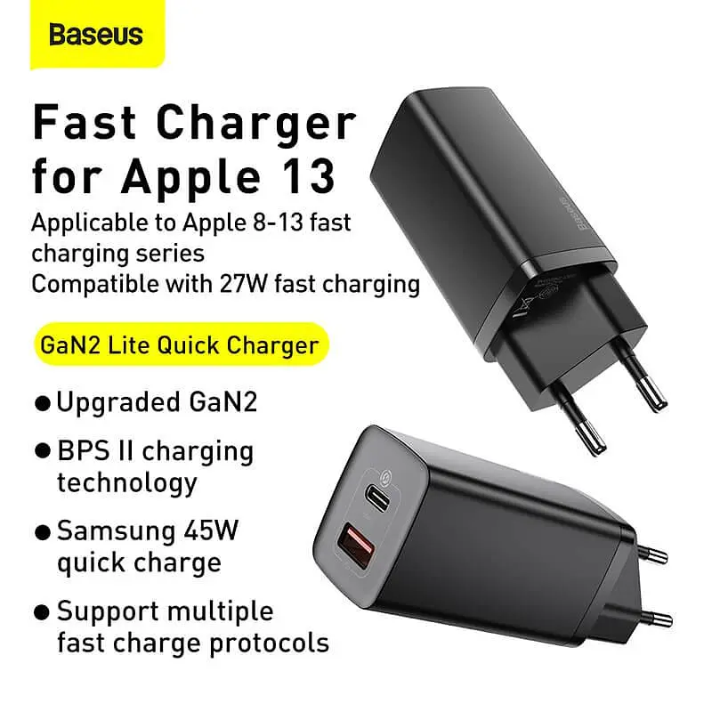 Зарядний пристрій BASEUS GaN2 Lite Quick Charger 65W (CCGAN2L-B01) чорний - фото 5