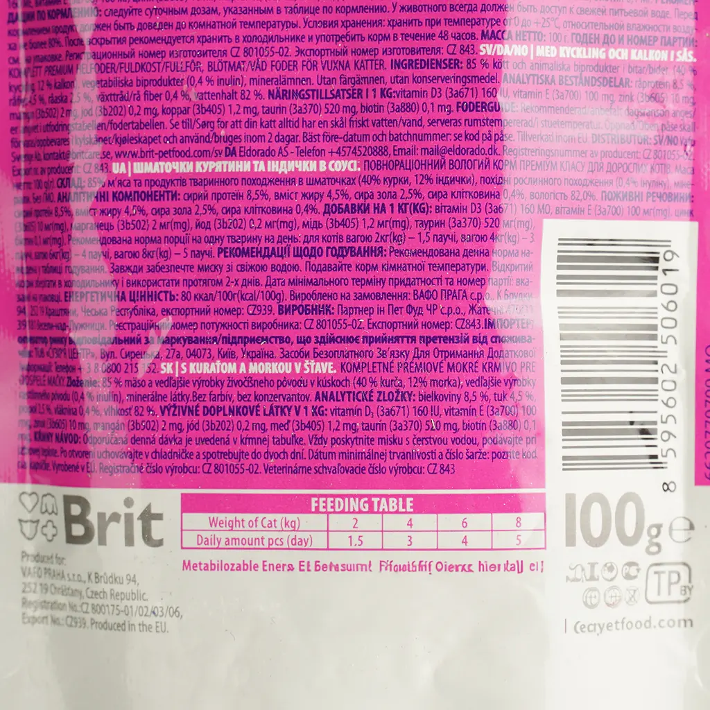 Набір вологого корму для котів Brit Premium Cat з куркою та індичкою 24 шт x 100 г - фото 4