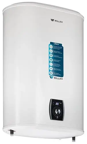Водонагрівач Willer EVH50DRI Libra, White, 2000W, 50л, плаский, сухий ТЕН, універсальний монтаж, 2 ТЕНи, D, 86.5х47х27см - фото 2