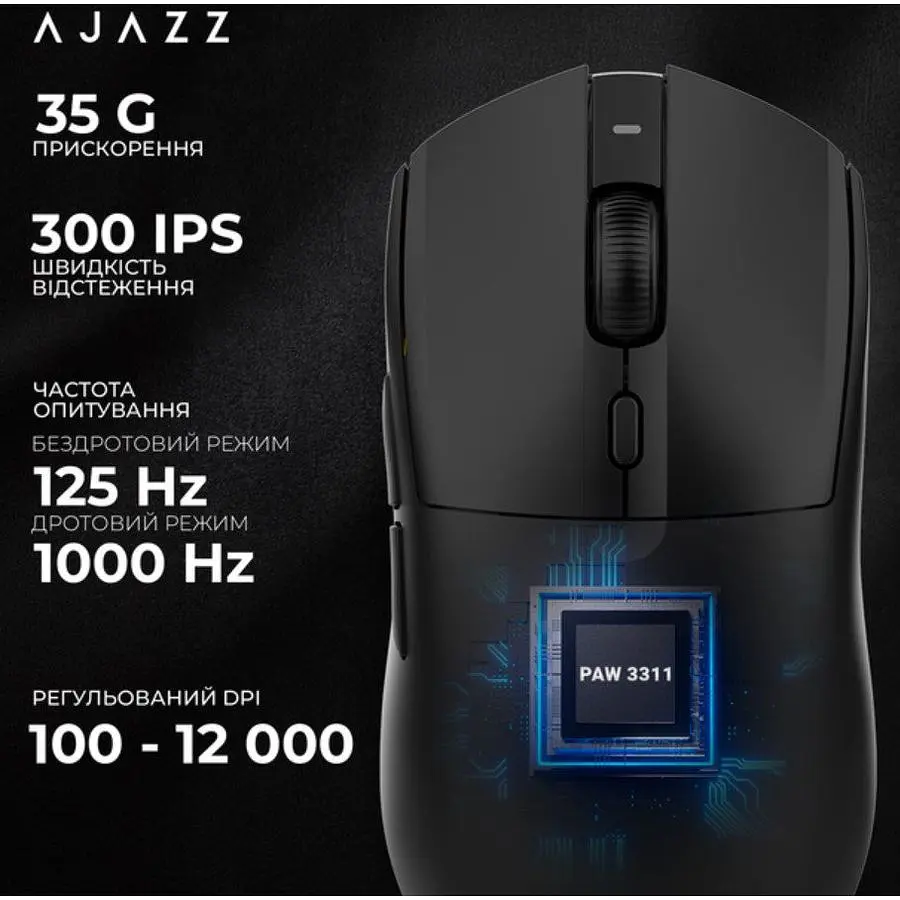 Ігрова миша Ajazz AJ-139B MC V2 Wireless/Bluetooth/USB ESports Gaming 12000dpi 35G Black - фото 7