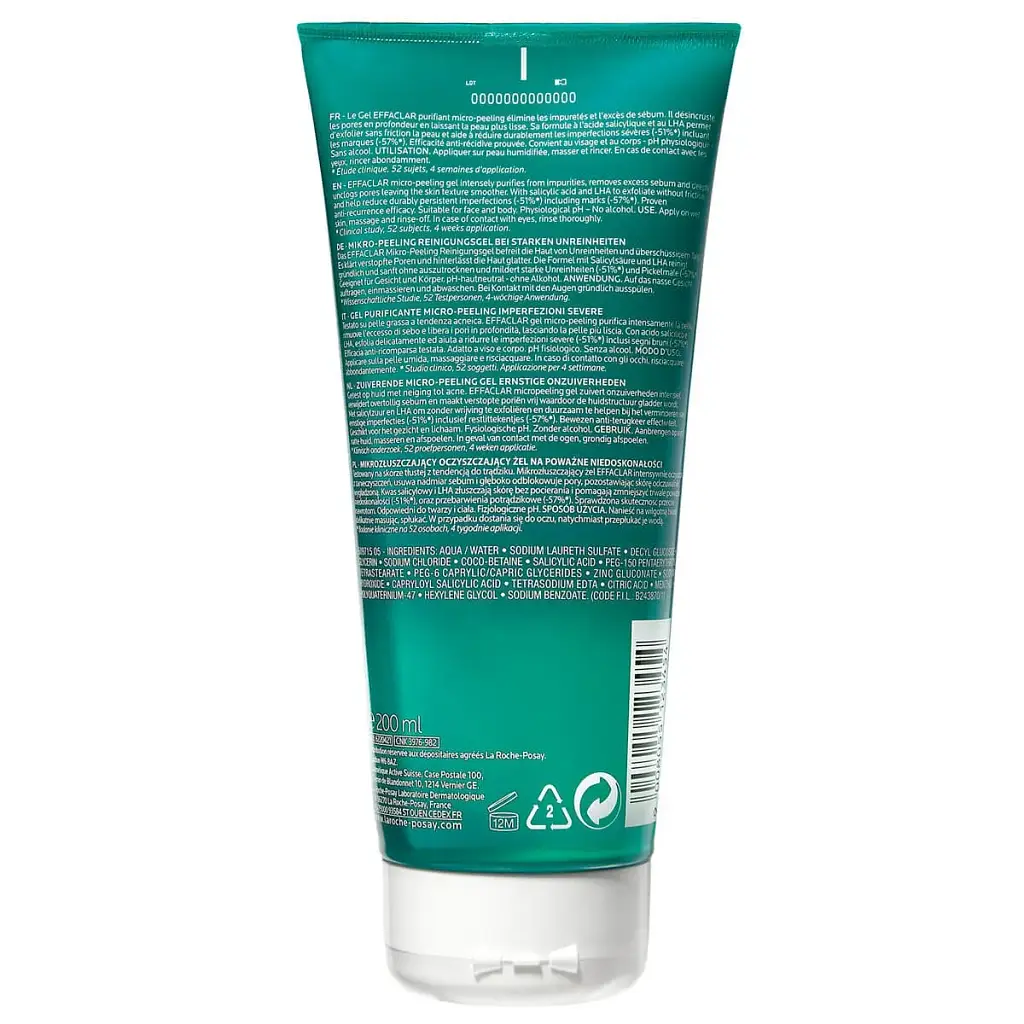 Гель-мікропілінг La Roche-Posay Effaclar для очищення проблемної шкіри обличчя та тіла для зменшення стійких недоліків 200 мл (MB246000) - фото 3