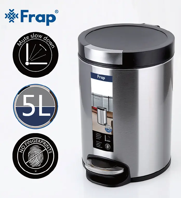Відро з педаллю для сміття 5 л хром Frap F702 1/8, Хром - фото 2