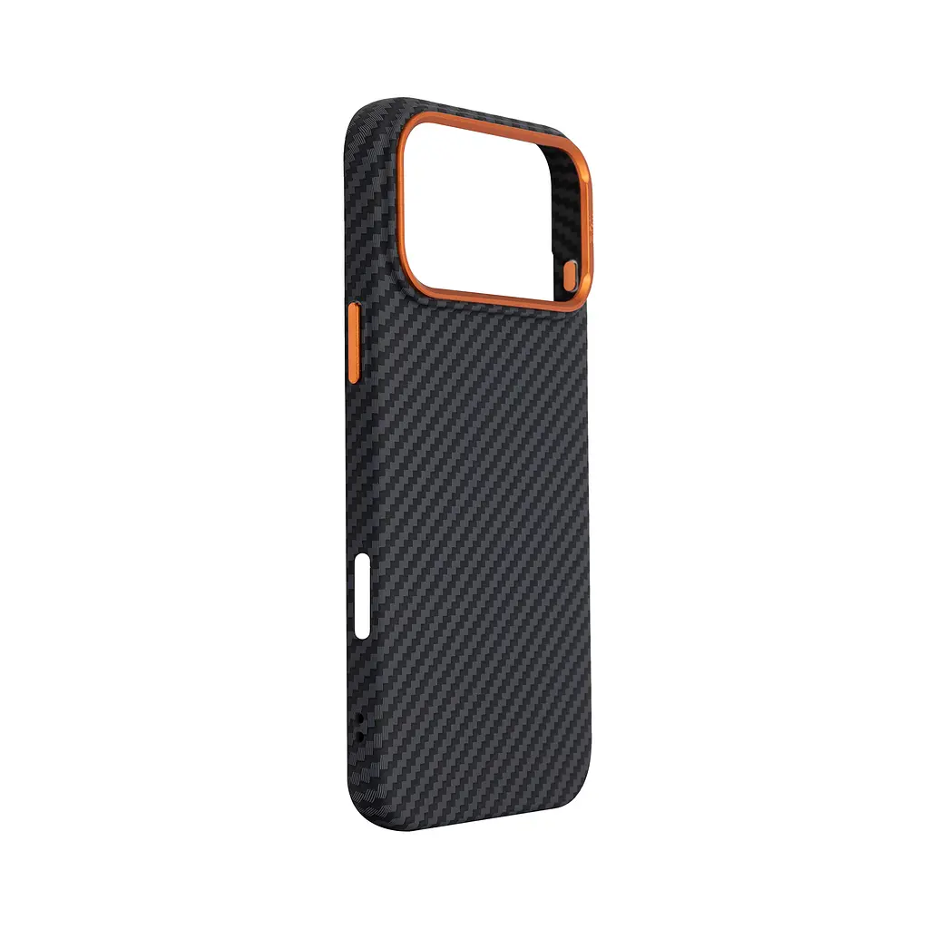 Карбоновый чехол для Apple iPhone 17 Pro Max, LikeCarbon2 SE MagCase, черный, тонкий защитный чехол-панель из поликарбоната с магнитами N52, MagSafe, противоударный, совместим с беспроводной зарядкой, приподнятые края для защиты камеры - фото 3