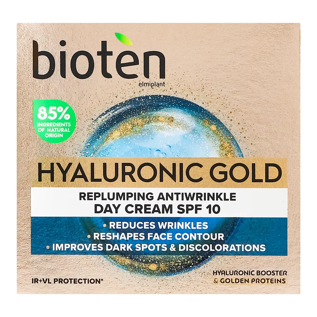 Денний крем для обличчя Bioten Hyaluronic Gold Replumping Antiwrinkle Day Cream SPF 10 проти зморшок 50 мл - фото 3