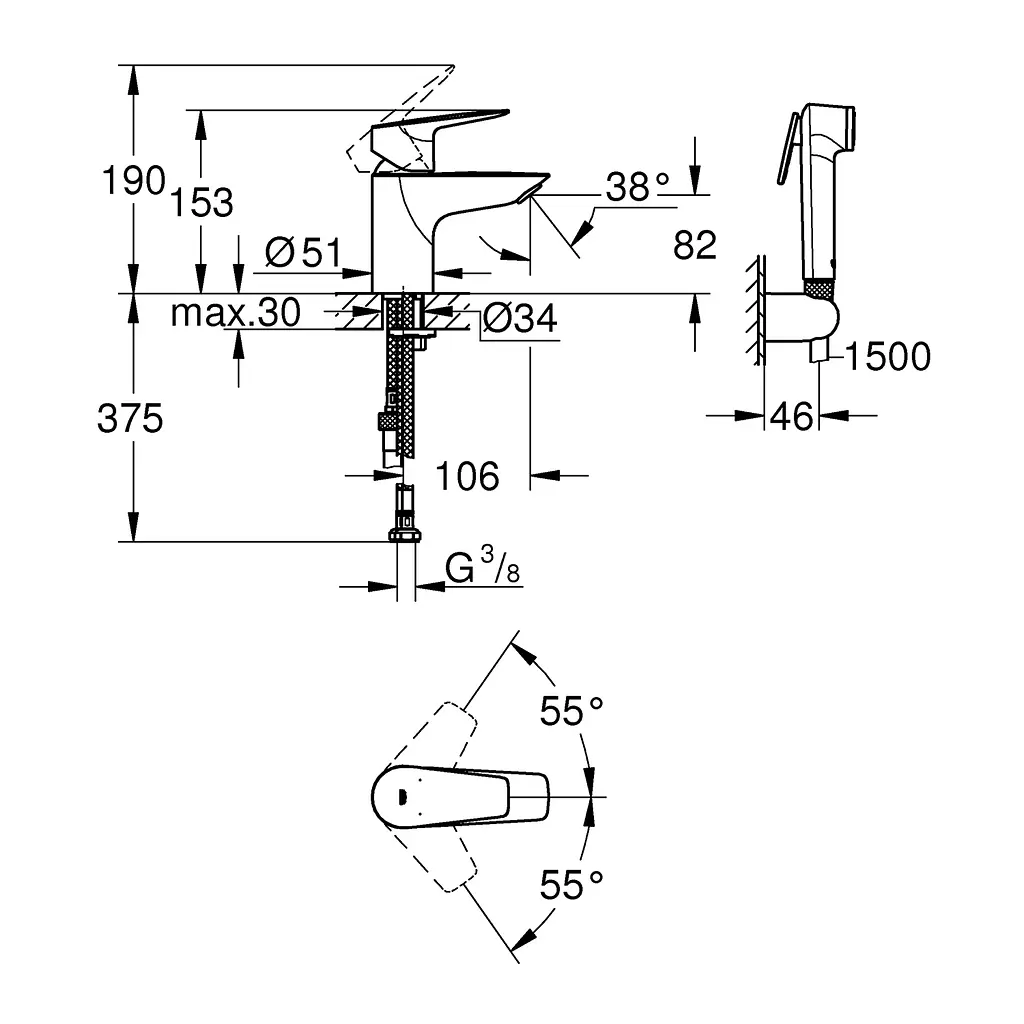 Змішувач з гігієнічною лійкою Grohe QuickFix StartEdge S-Size 23773001, Хром - фото 6