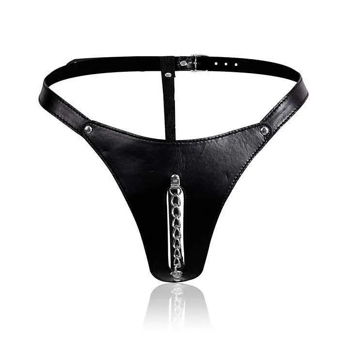 Стринги Женские BDSM с прорезью и декоративной цепочкой S/M/L Черный K000443 - фото 3