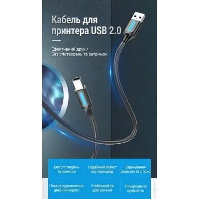 Кабель для принтера Vention USB 2.0 AM/BM 10.0m ferrite black (COQBL) - фото 3