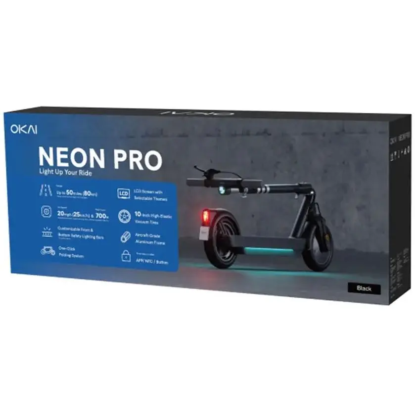 Електросамокат OKAI ES30-NEON PRO складаний 350/700W 14.7Ah швидкість до 25 км/год до 80 км NFC App колеса 10" вага до 100 кг Black - фото 4